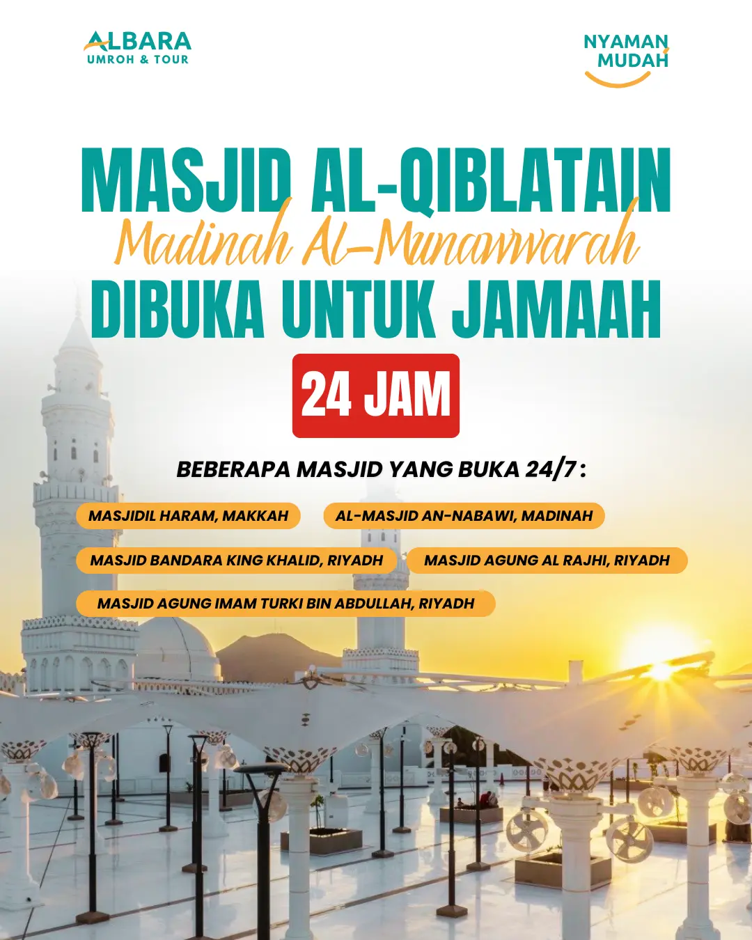 Raja Salman Perintahkan Masjid Al-Qiblatain Madinah Buka 24 Jam: Jamaah Bisa Beribadah Nyaman dan Mudah